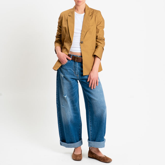 Philia Loft-Giacca un bottone in popeline di cotone - cognac