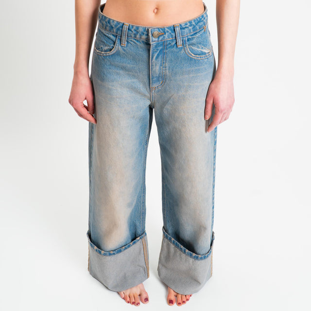 Philia Loft- Jeans wide leg con risvolto - denim lavaggio tè