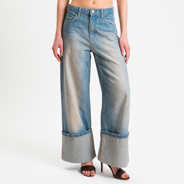 Philia Loft- Jeans wide leg con risvolto - denim lavaggio tè
