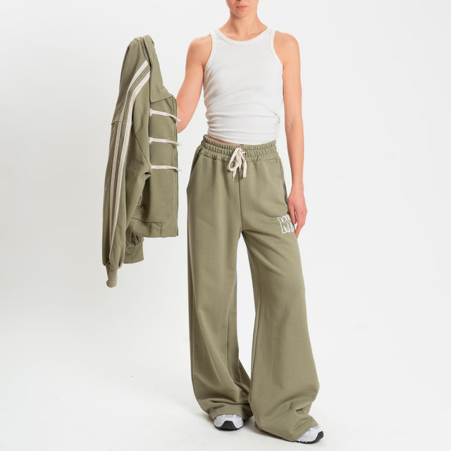 Philia Loft-Pantalone in felpa wide leg elastico - militare