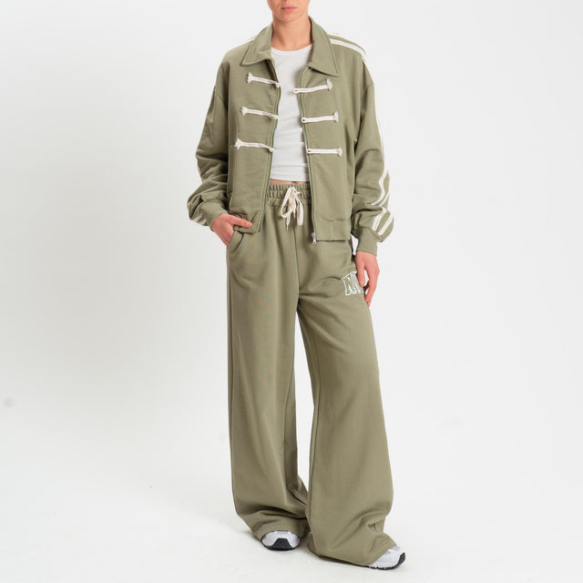 Philia Loft-Pantalone in felpa wide leg elastico - militare