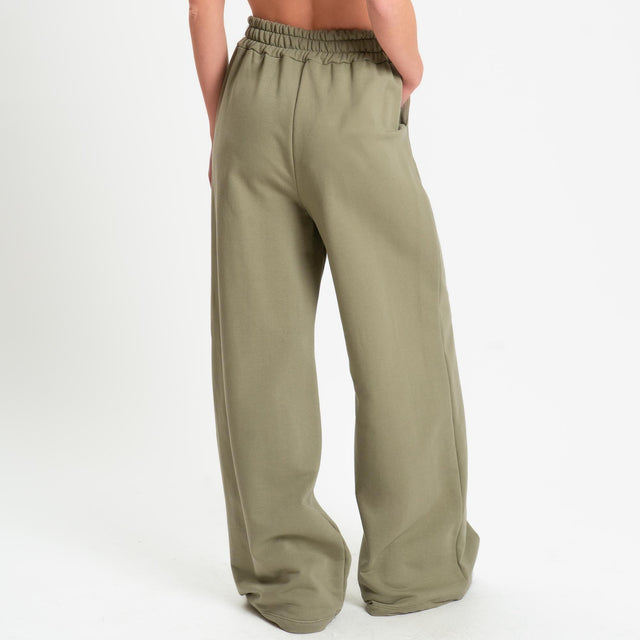 Philia Loft-Pantalone in felpa wide leg elastico - militare