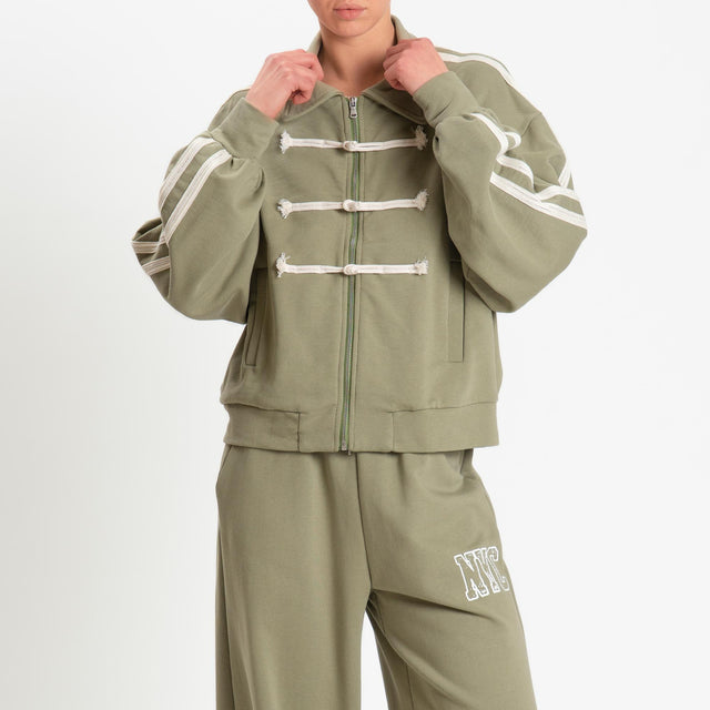 Philia Loft- Felpa mandarin bande laterali - militare