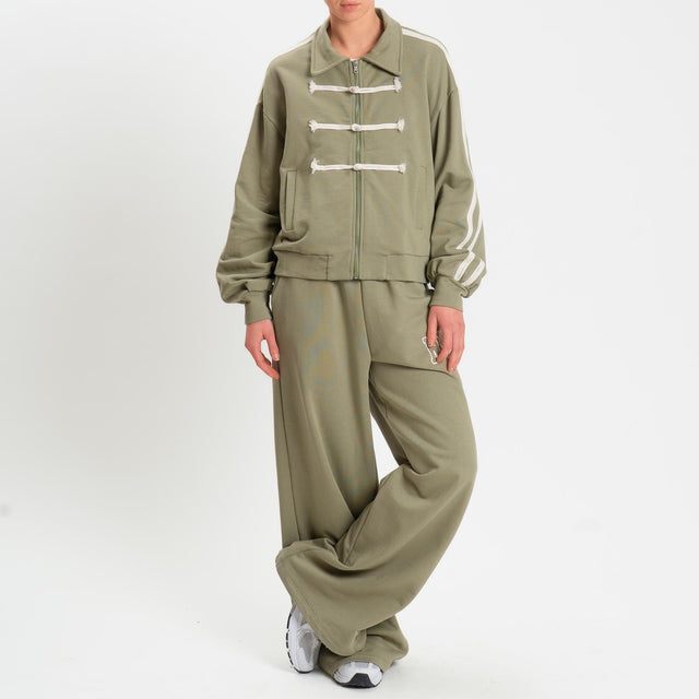 Philia Loft- Felpa mandarin bande laterali - militare