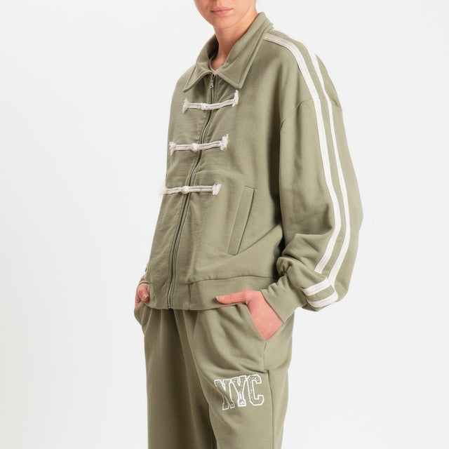 Philia Loft- Felpa mandarin bande laterali - militare