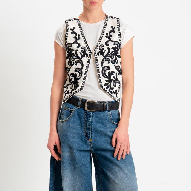 Philia Loft-Gilet ricamato con strass - burro/nero