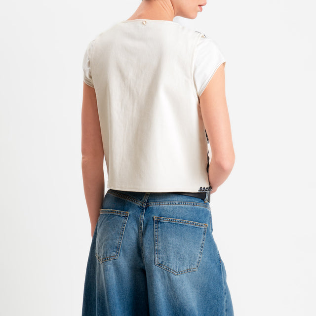 Philia Loft-Gilet ricamato con strass - burro/nero