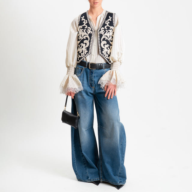 Philia Loft-Gilet ricamato con strass - nero/burro