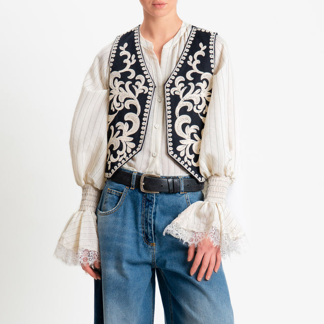 Philia Loft-Gilet ricamato con strass - nero/burro