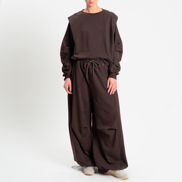 Philia Loft-Pantalone in felpa barrel wide leg - moro