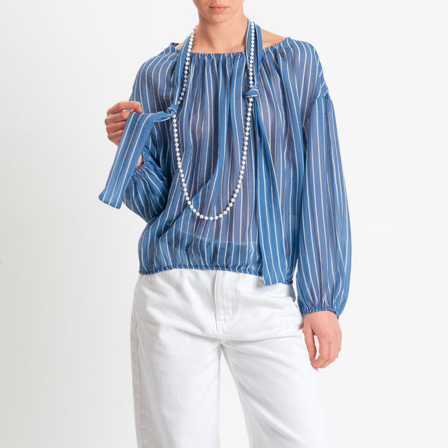 Philia Loft-Camicia righe mussola di lyocell - jeans/bianco