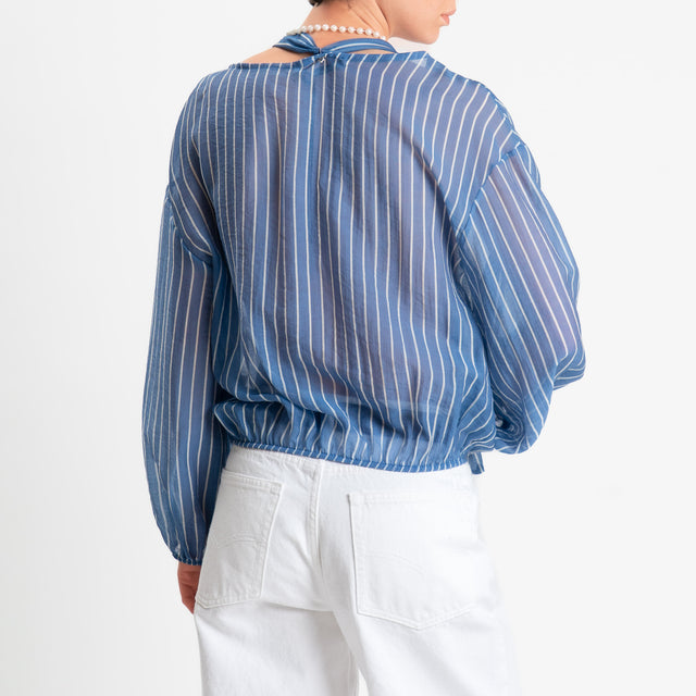 Philia Loft-Camicia righe mussola di lyocell - jeans/bianco