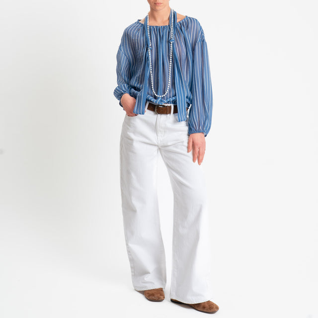 Philia Loft-Camicia righe mussola di lyocell - jeans/bianco