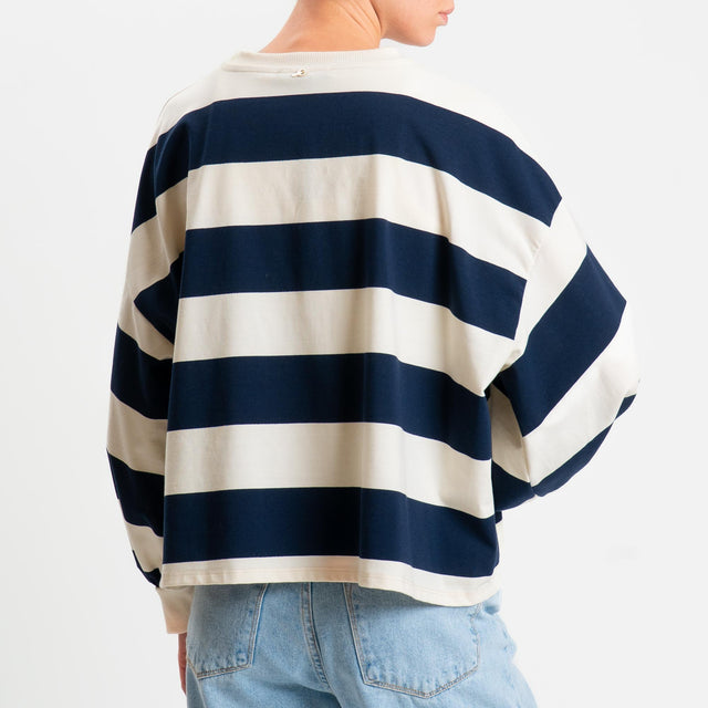 Philia Loft-Maglia a righe girocollo - panna/blu
