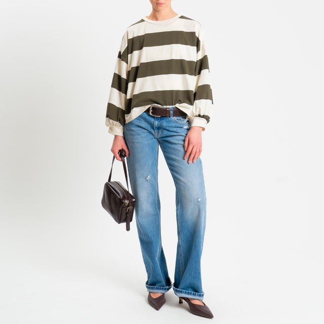 Philia Loft-Maglia a righe girocollo - panna/militare