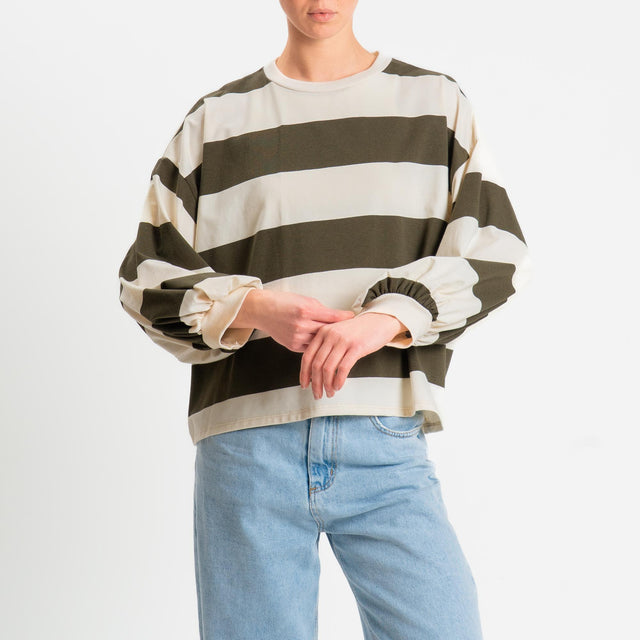 Philia Loft-Maglia a righe girocollo - panna/militare