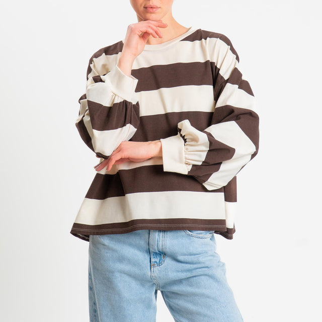 Philia Loft-Maglia a righe girocollo - panna/cioccolato