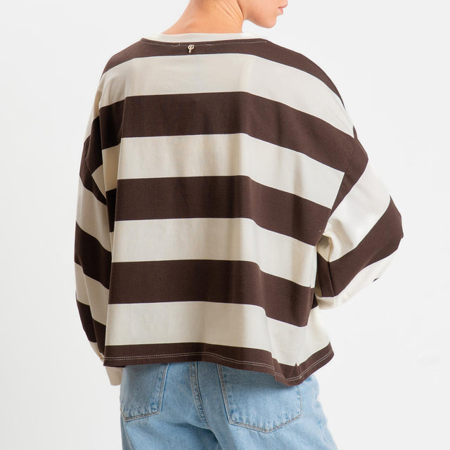 Philia Loft-Maglia a righe girocollo - panna/cioccolato
