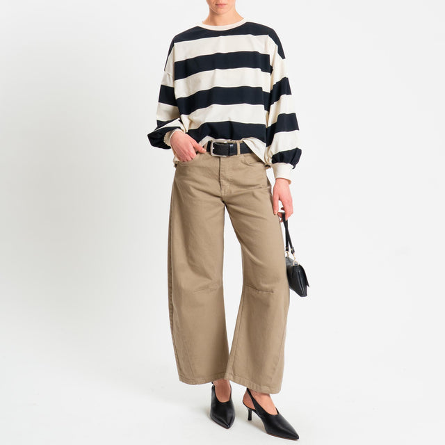 Philia Loft-Maglia a righe girocollo - panna/nero