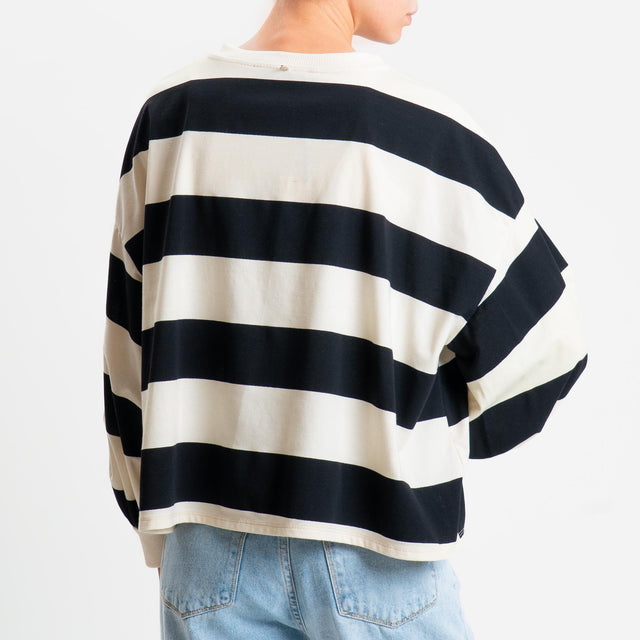 Philia Loft-Maglia a righe girocollo - panna/nero