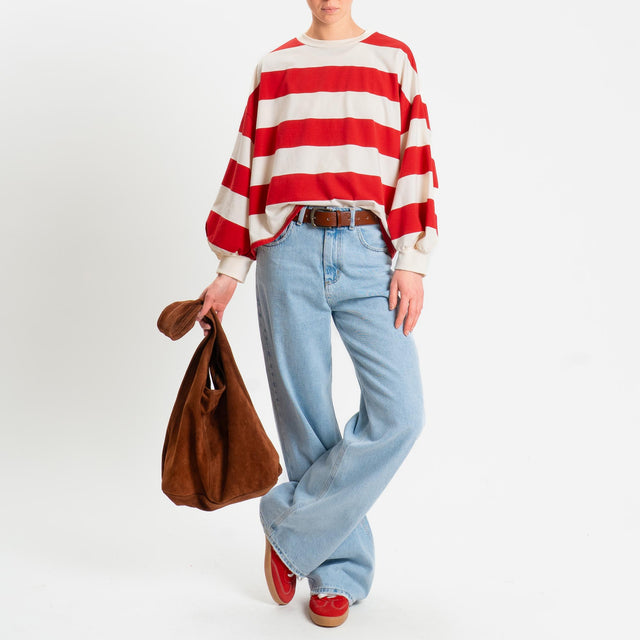 Philia Loft-Maglia a righe girocollo - panna/rosso