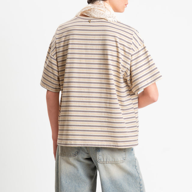 Philia Loft-T-shirt a righe con foulard in pizzo - sand/burro/choco