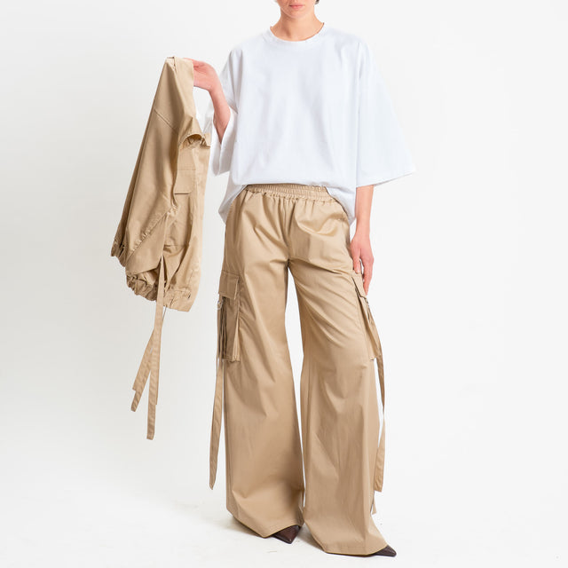 Philia Loft-Pantalone cargo in popeline - sabbia