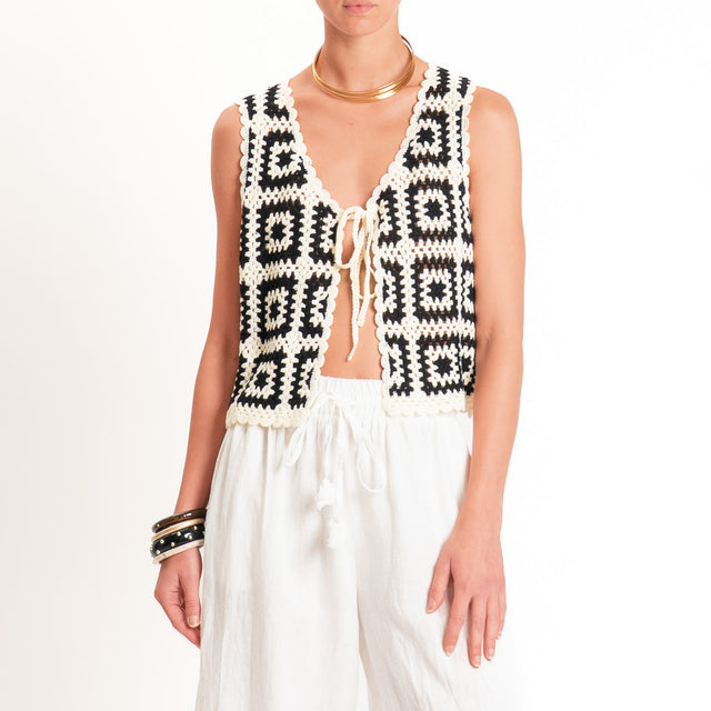 Philia loft-Gilet crochet fantasia - burro/nero