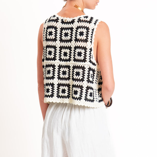 Philia loft-Gilet crochet fantasia - burro/nero