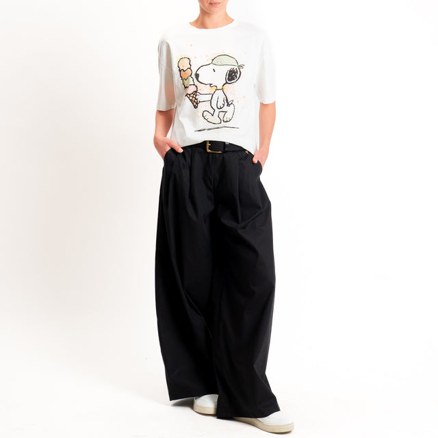 Philia Loft-Pantalone wide leg elastico in vita - nero