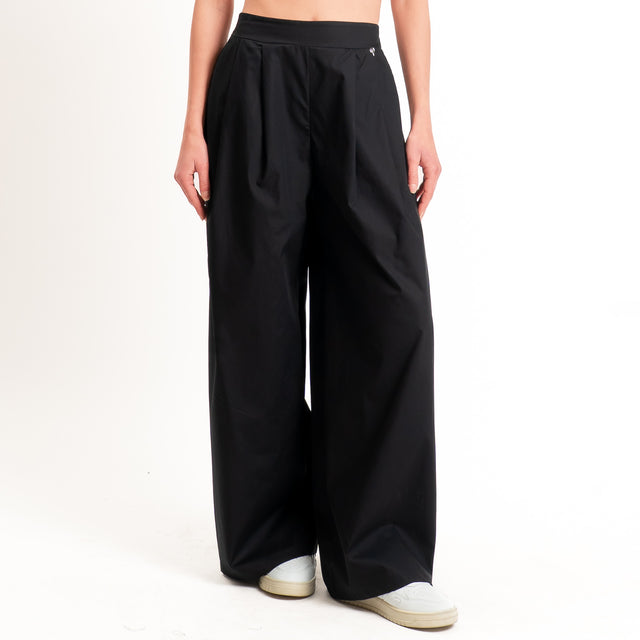 Philia Loft-Pantalone wide leg elastico in vita - nero