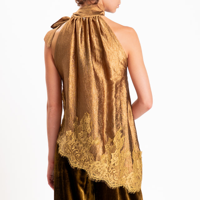 Philia loft-Top asimmetrico con pizzo - ambra