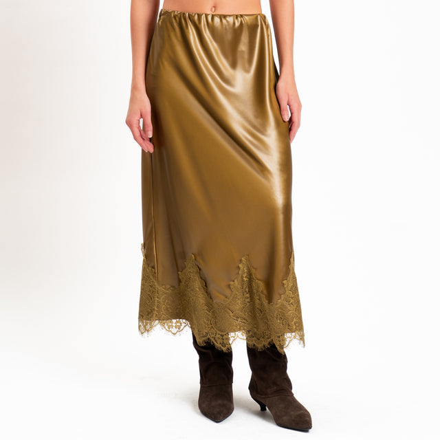 Philia loft-Gonna in similpelle con pizzo - olio
