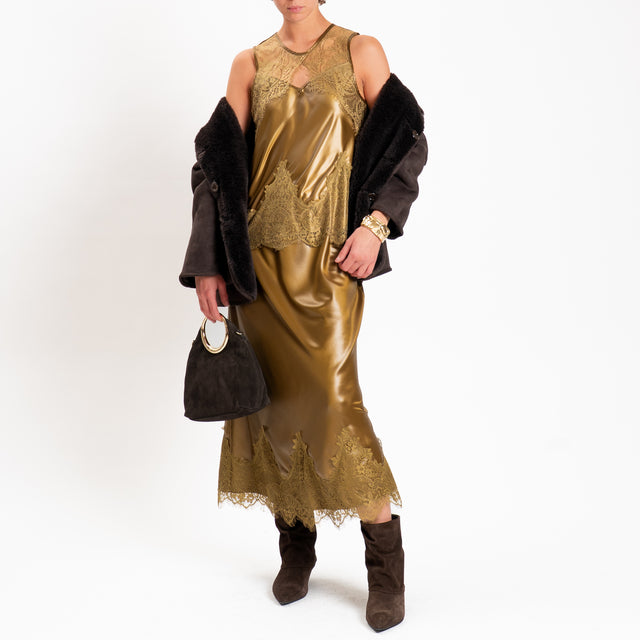 Philia loft-Gonna in similpelle con pizzo - olio