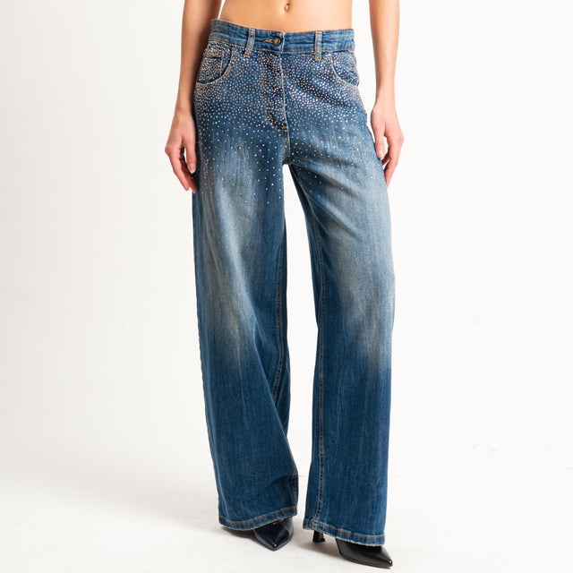 Philia Loft-Jeans con abrasioni dettaglio strass - denim