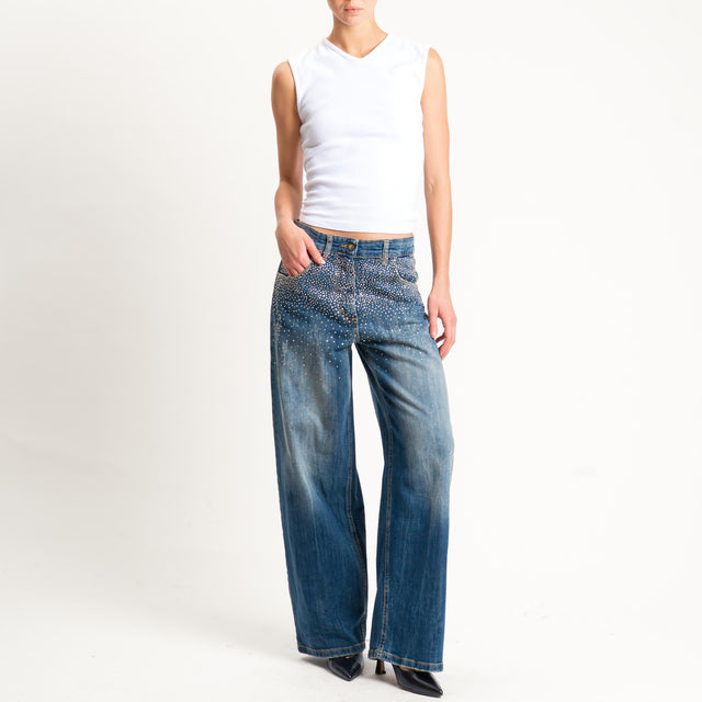 Philia Loft-Jeans con abrasioni dettaglio strass - denim