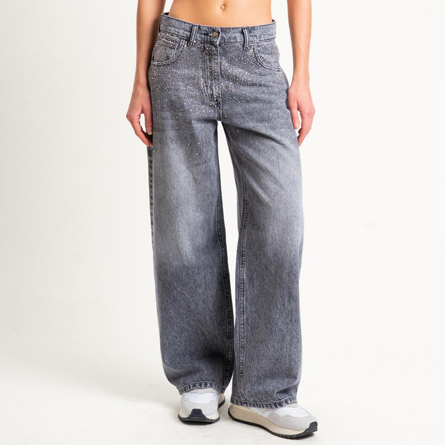 Philia Loft-Jeans dettaglio strass - denim nero