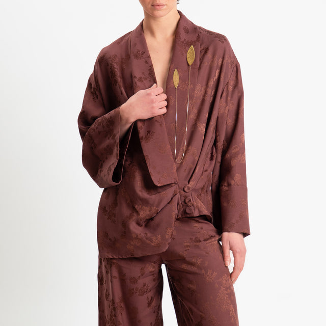 Philia Loft-Giacca kimono damascata con accessorio - vino
