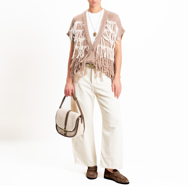 Philia loft-Gilet mohair con frange - casha/burro