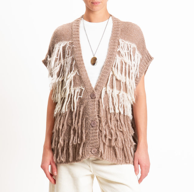 Philia loft-Gilet mohair con frange - casha/burro
