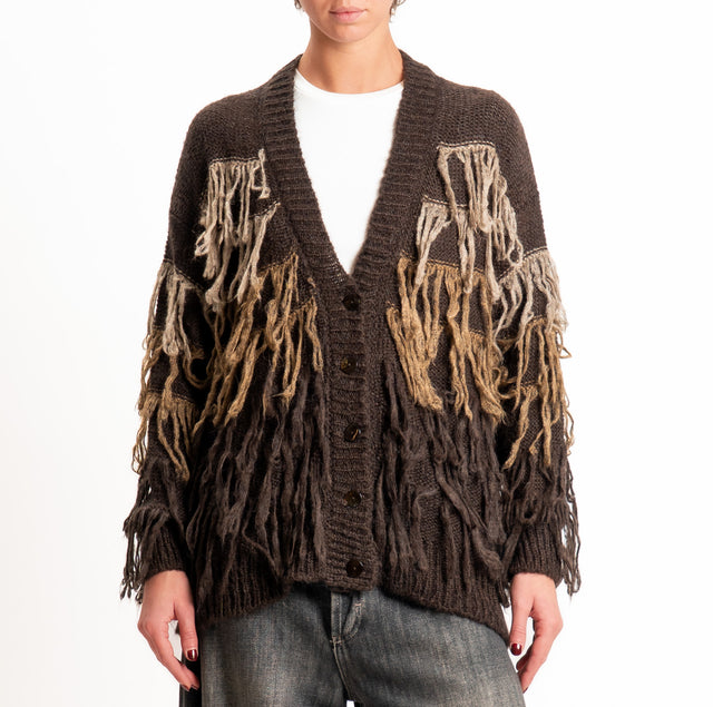 Philia loft-Cardigan mohair con frange - moro