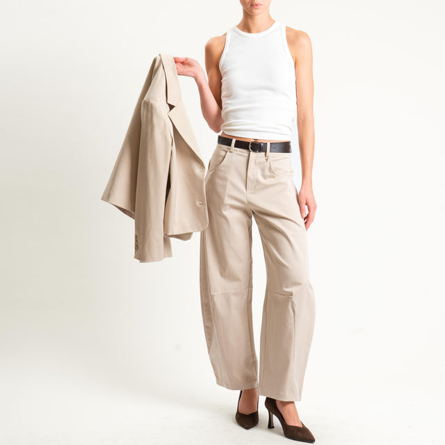 Philia loft-Pantalone barrel tessuto elasticizzato super comfort - beige