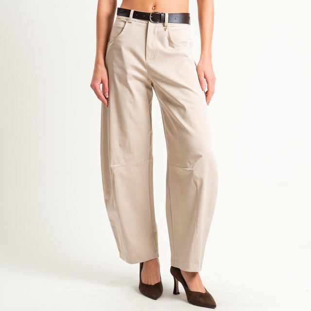 Philia loft-Pantalone barrel tessuto elasticizzato super comfort - beige