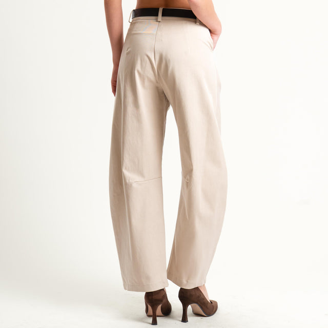 Philia loft-Pantalone barrel tessuto elasticizzato super comfort - beige