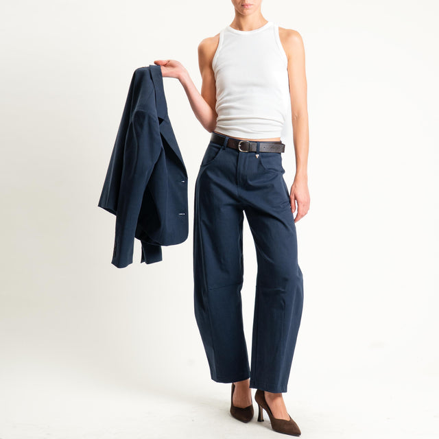 Philia loft-Pantalone barrel tessuto elasticizzato super comfort - blu
