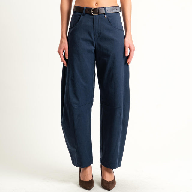 Philia loft-Pantalone barrel tessuto elasticizzato super comfort - blu