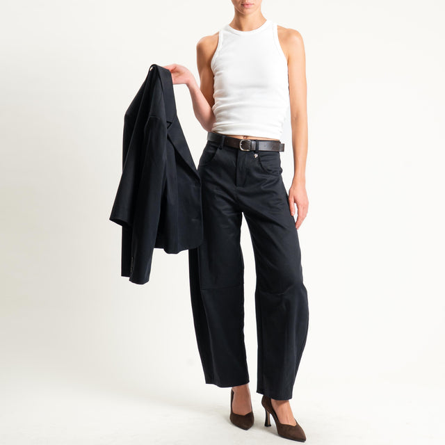 Philia loft-Pantalone barrel tessuto elasticizzato super comfort - nero