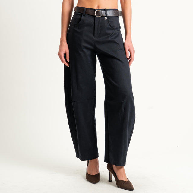 Philia loft-Pantalone barrel tessuto elasticizzato super comfort - nero