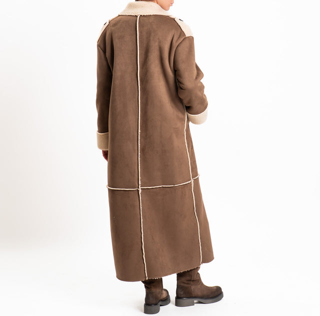 Philia loft-Ecomontone lungo doppio petto - choco