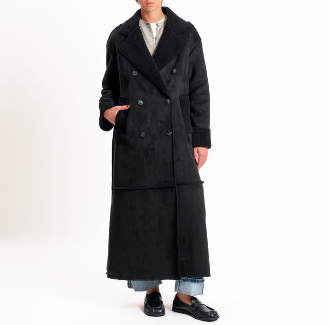 Philia loft-Ecomontone lungo doppio petto - nero